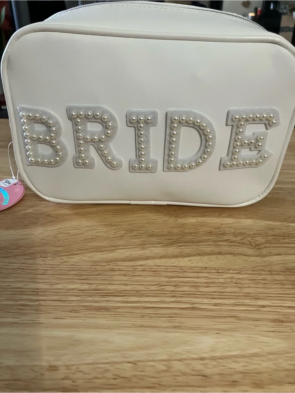 Pearl-Embellished Bridal Cosmetic Bag in White
